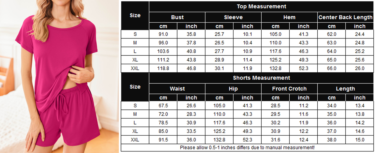 Ekouaer 2 Pack Womens Pajama Sets Short Sleeve Sleepwear Soft Crew Neck Pj Shorts Set Printed Loungewear Set