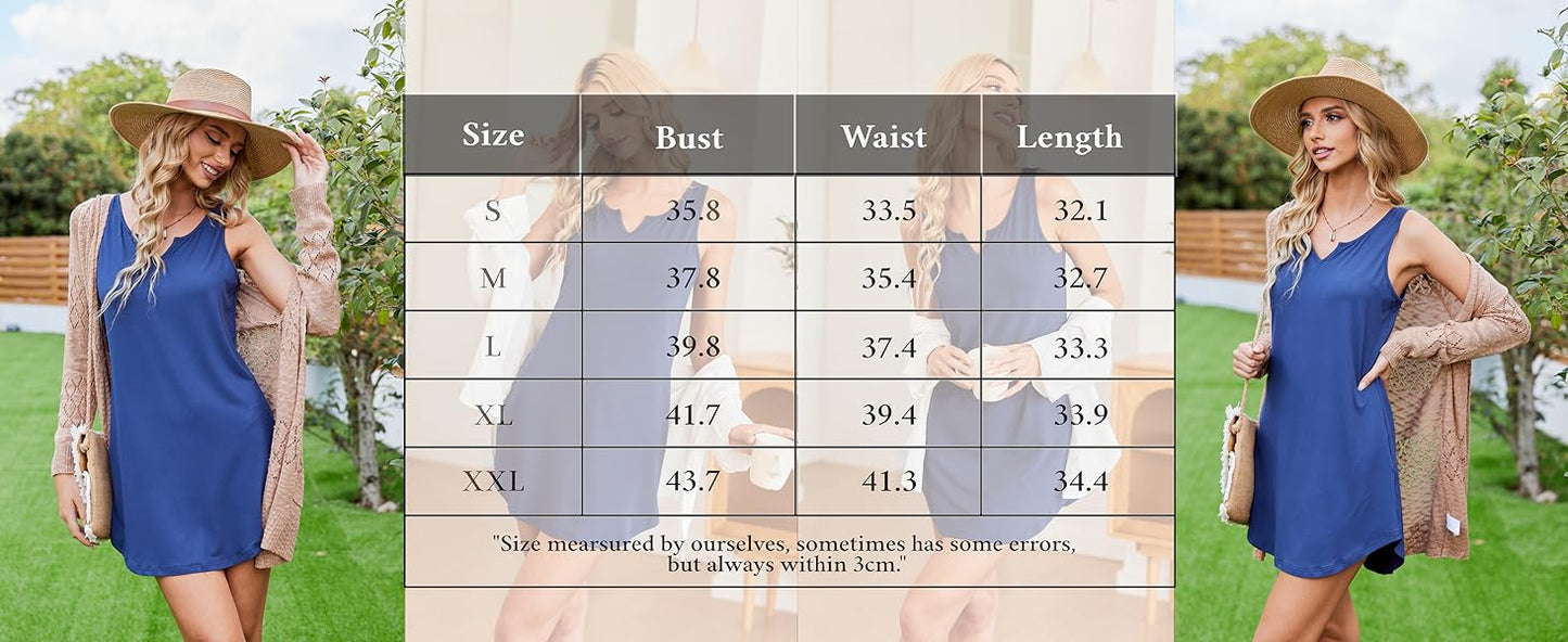 Ekouaer 2 Pack Nightgowns for Women Sleeveless Sleep Dress Tank Sleepshirt Chemise V Neck Sleepwear