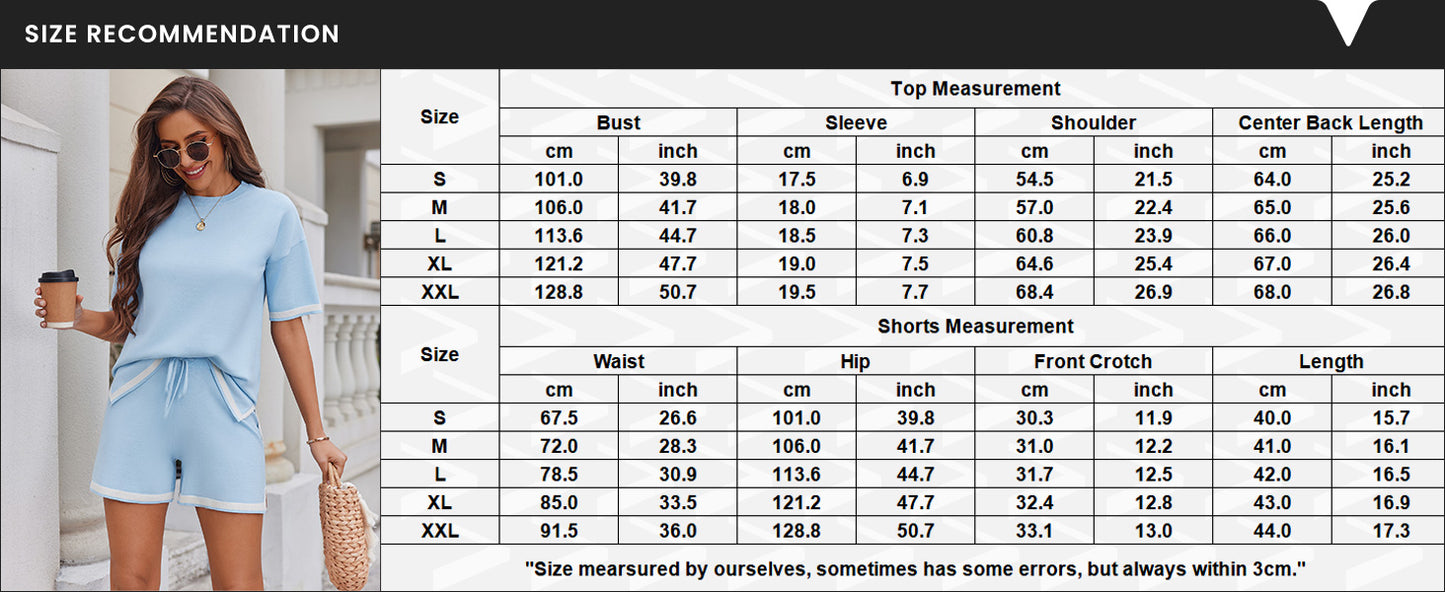 Ekouaer Womens Knit Lounge Set 2 Piece Sweater Sets Short Sleeve Sweatsuit Pullover Tops