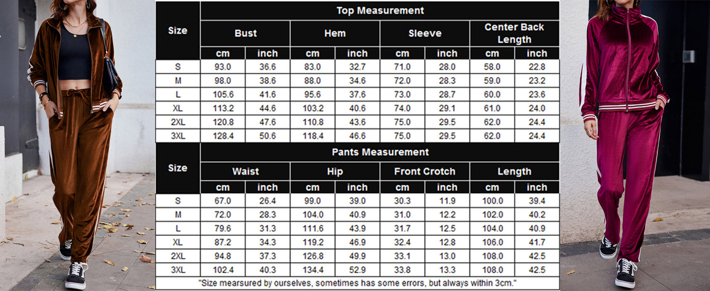 Ekouaer Women's Velvet Velor Tracksuits 2 Piece Lounge Outfits Zip Up Sweatshirt and Sweatpants with Pockets