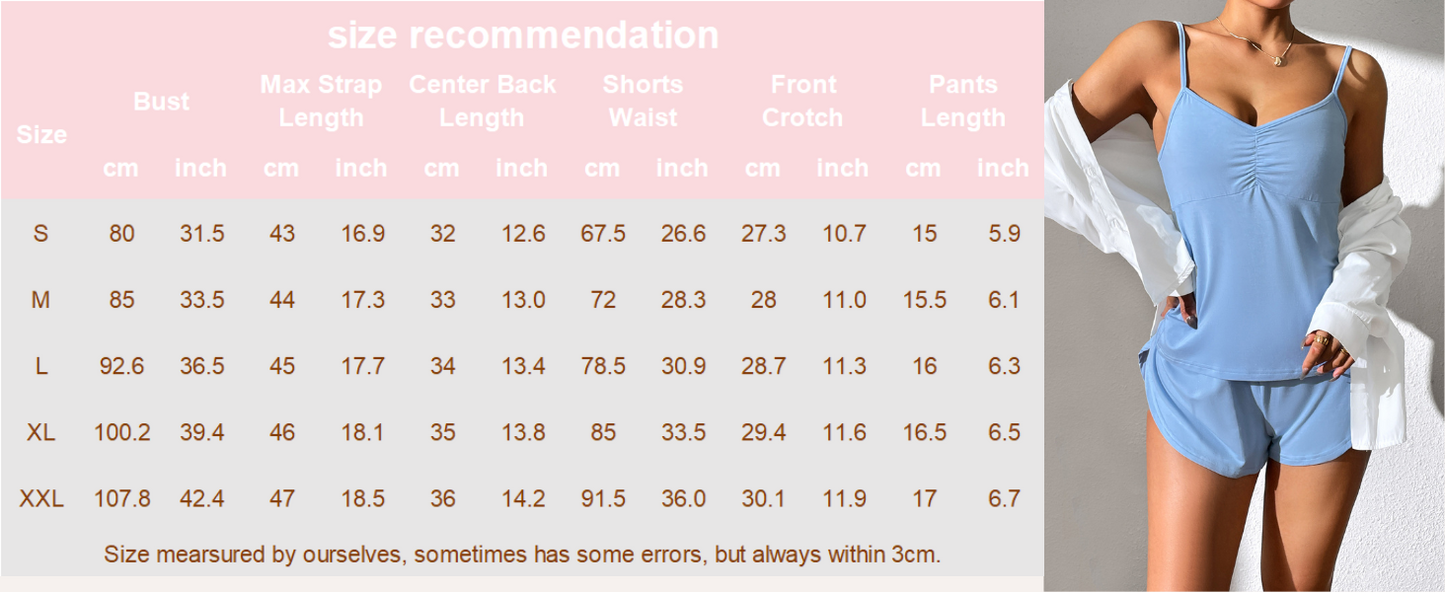 Ekouaer Women Pajamas Set Cami Sleepwear Lingerie V Neck Soft PJS Set with Shorts