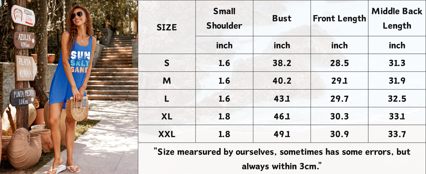 Ekouaer Women's Sleeveless Swimwear Coverups T-Shirt Beach Dress Tank Bikini Cover Up with Print Black L