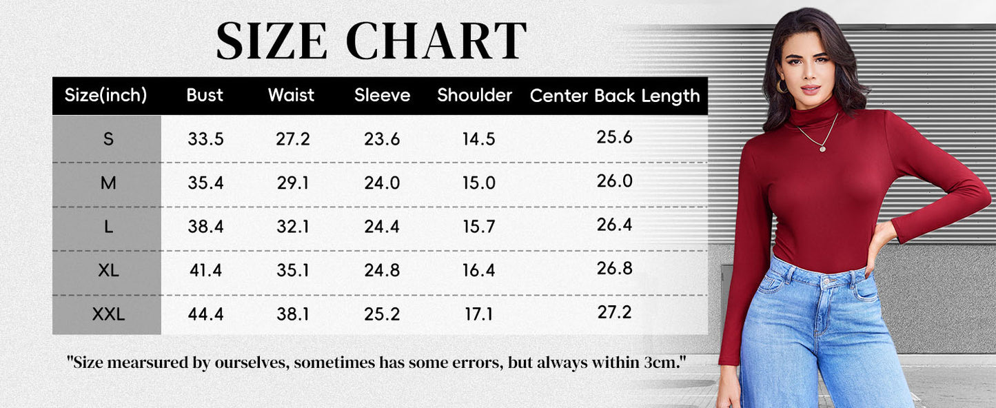 Ekouaer Women's Turtleneck Long Sleeve Shirts Thermal Underwear Tops Basic Slim Fit Fall Fashion Lightweight Top