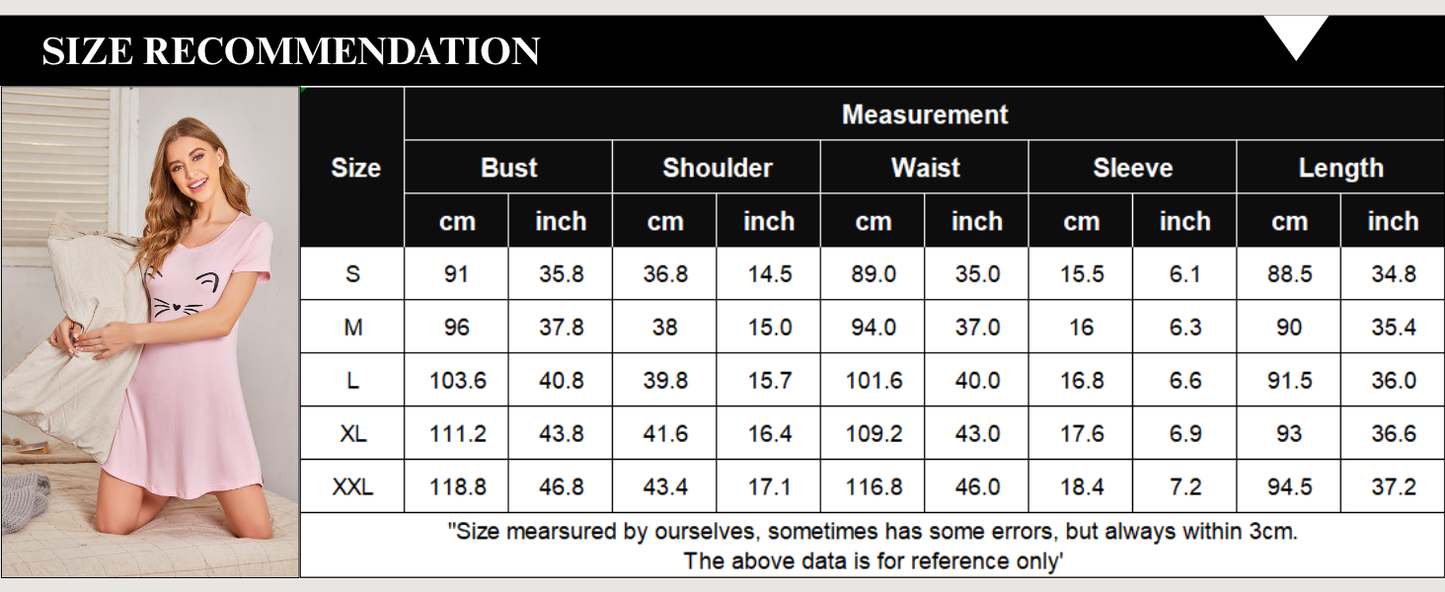 Ekouaer Womens Nightgown Short Sleeve Night Dress Printed Sleepwear Soft Sleep Shirt Black Sleep XL