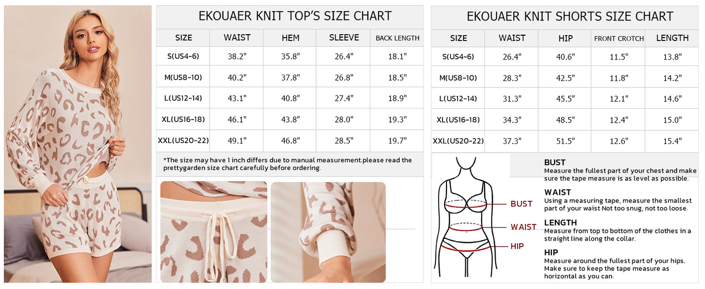 Ekouaer Knit Pajamas Set for Women Lounge Wear Sets Long Sleeve Sweatsuit Matching 2 Piece Outfits Casual Sweater Sets