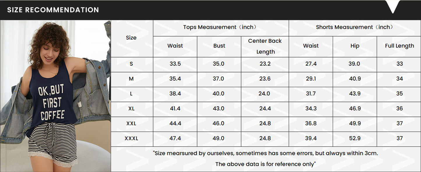 Ekouaer Womens Pajama Sets Sleeveless Tank Top and Shorts Pj Set Lace Hem Sleepwear