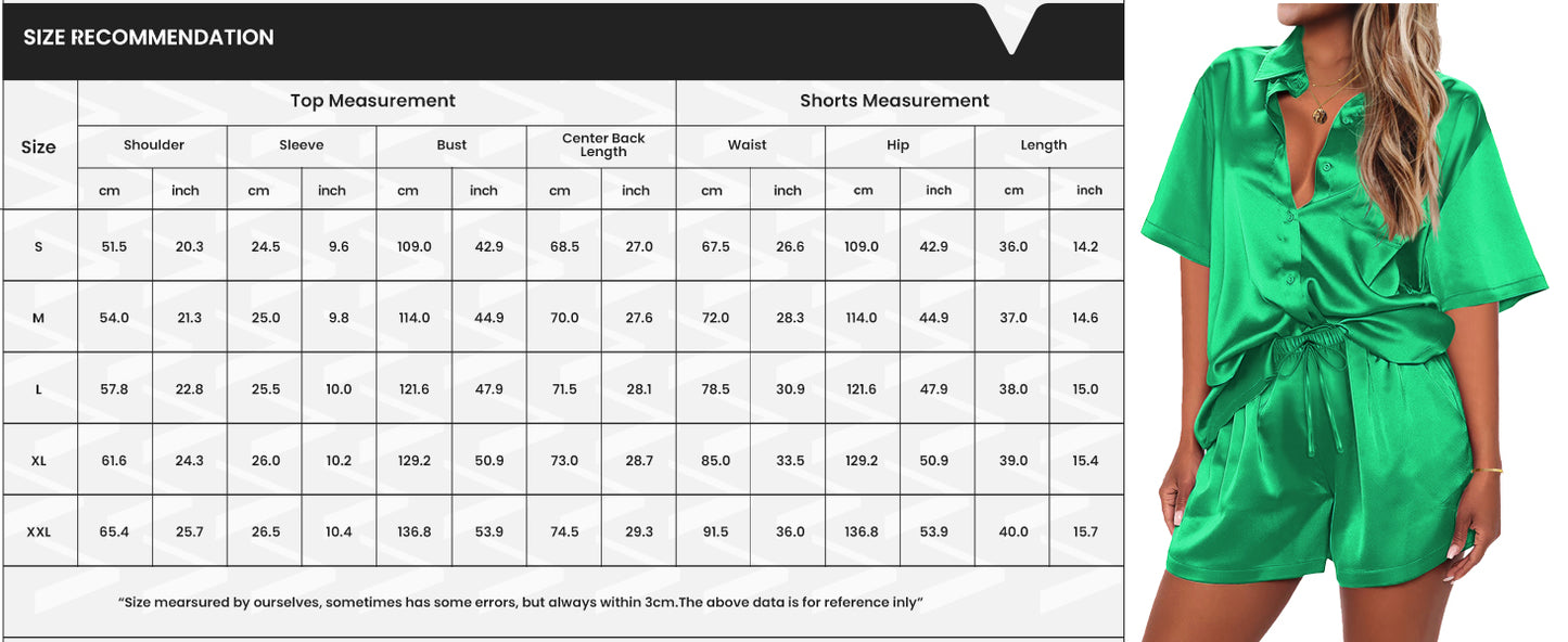 Ekouaer Pajamas for Women Silk Satin Pjs Soft Sleepwear Short Sleeve Button Down Pjs Top and Shorts 2 Piece Lounge Set