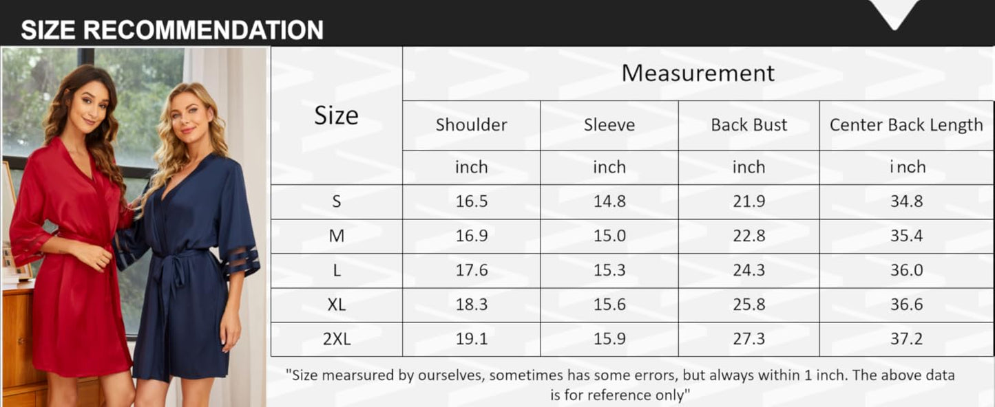 Ekouaer Women's Satin Robe Silk Bathrobe Bridesmaid Wedding Bridal Party Robes 3/4 Bell Sleeve Sleepwear