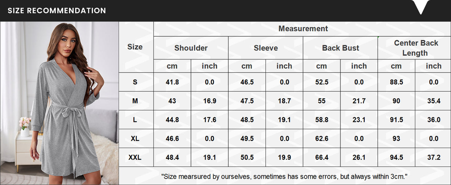 Ekouaer Women??s Robes Lightweight 3/4 Sleeve Short Knit Bathrobe Soft Knee Length Sleepwear Robes with Pockets