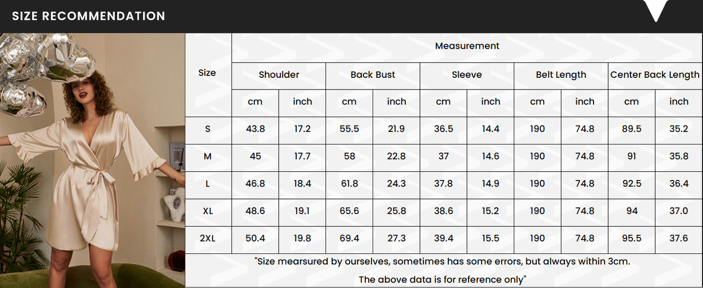 Ekouaer Women's Satin Robe Valentines Lingerie for Women Bathrobe Short Ruffle Belted Robes Bridesmaids Sleepwear