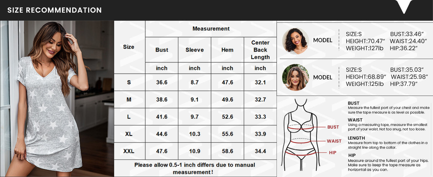 Ekouaer Womens 2 Pack Nightgown V Neck Sleepshirt Short Sleeve Nightshirt Soft Sleep Dress with Pockets