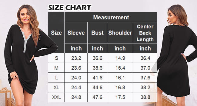 Ekouaer Women's Nightshirt Long Sleeve Button Down Nightgown V-Neck Sleepwear Casual Pajama Dress