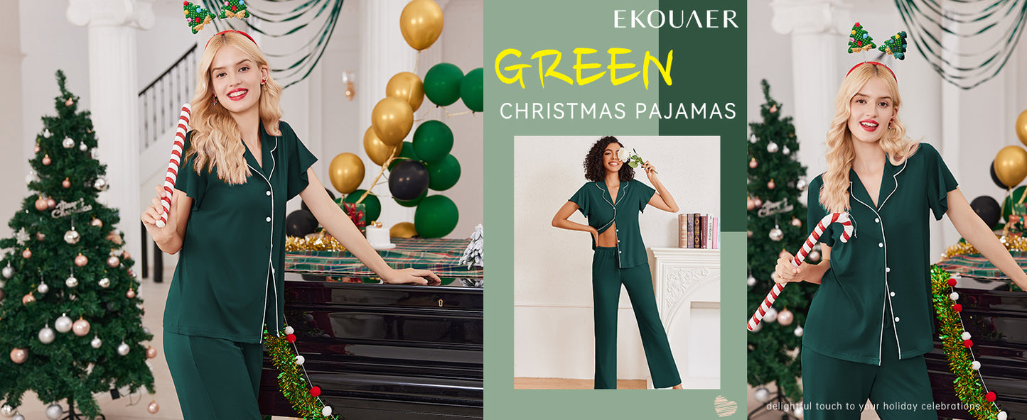 Ekouaer Pajamas for Women Set Button Up Sleepwear Cute Pjs Ruffle Sleeve Notch Collar Loungewear with Long Pants
