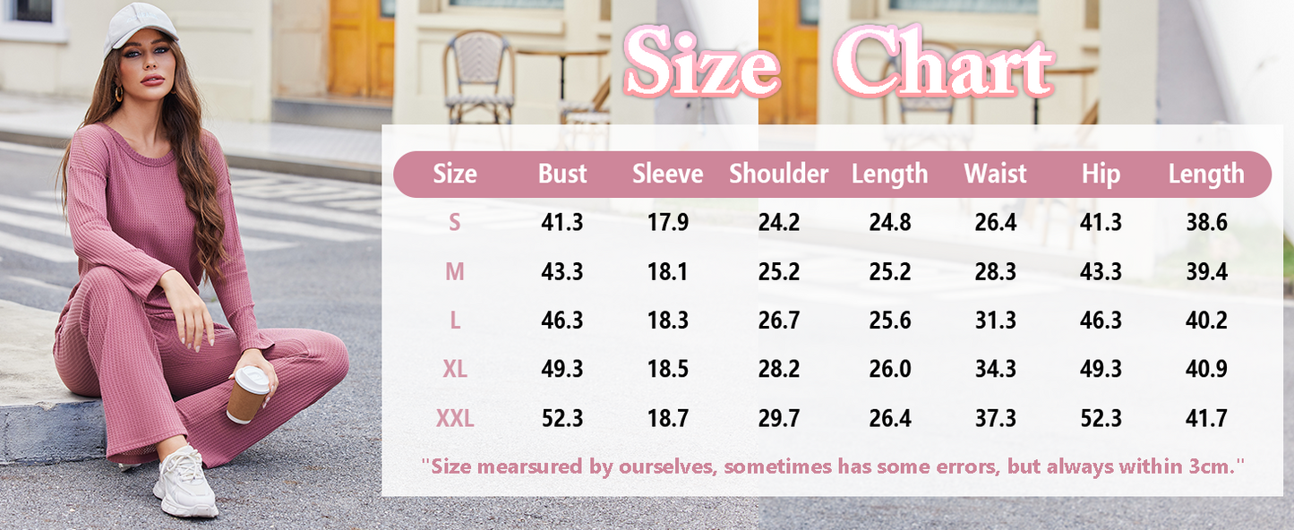 Ekouaer Women's Waffle Knit Pajama Sets Comfy Long Sleeve Lounge Sets 2 Piece Matching Pj Sets with Pockets