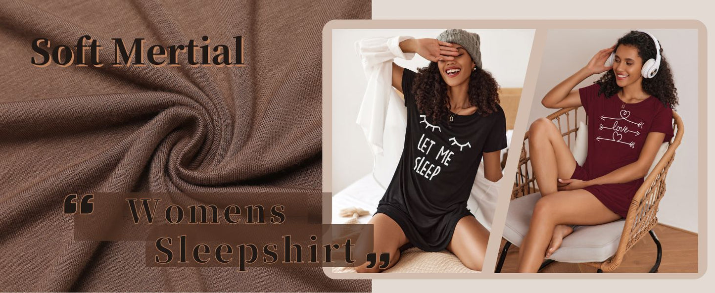 Ekouaer Womens Nightgown Short Sleeve Night Dress Printed Sleepwear Soft Sleep Shirt Black Sleep XL