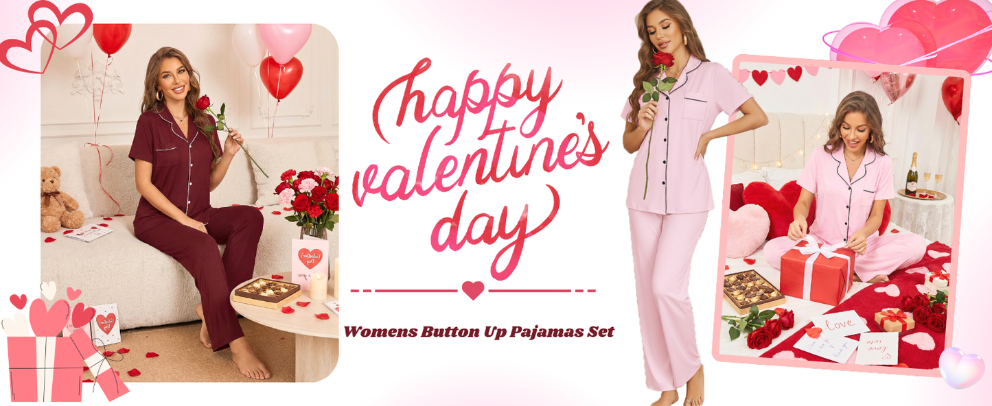 Ekouaer Womens Pajama Sets Button Down Pjs 2 Piece Short Sleeve Sleepwear with Pants Soft Loungewear