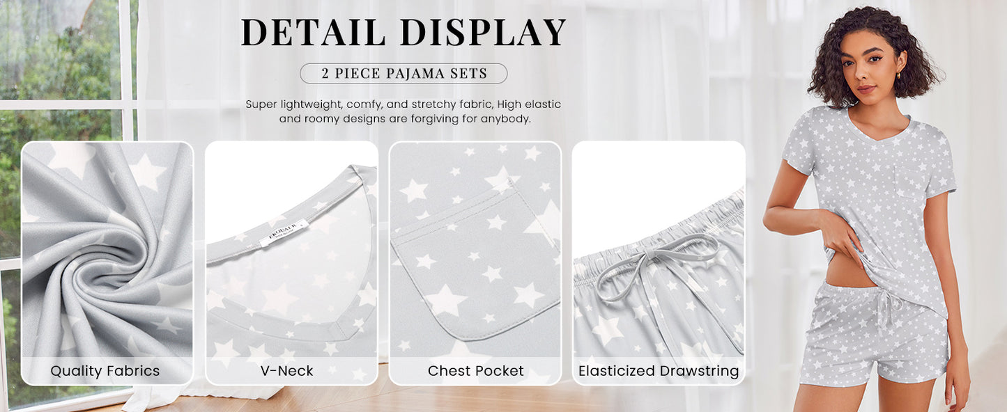 Ekouaer Womens Pajama Sets Short Sleeve Pajamas for Women Sets Soft Lounge Sets Casual V Neck Sleepwear PJS