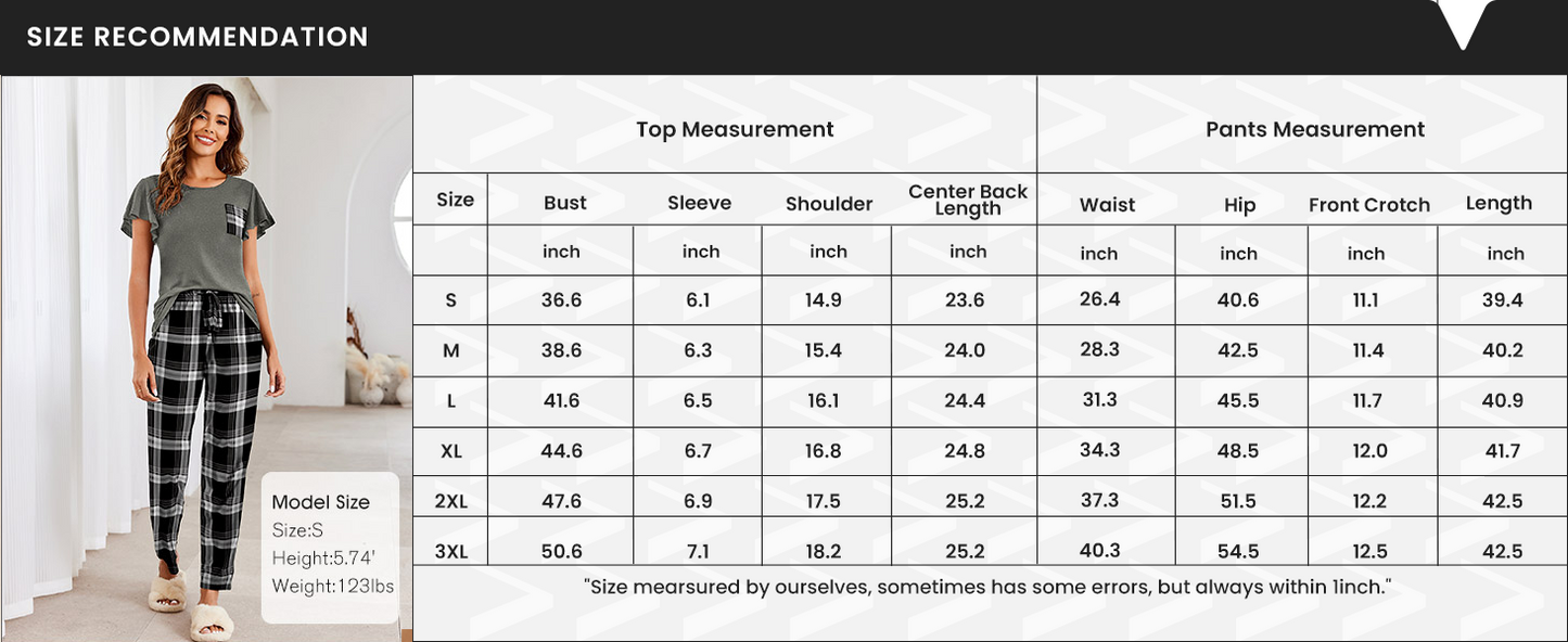 Ekouaer 2 Pack Womens Pajama Sets Short Sleeve with Long Pajama Pant Set Soft Sleepwear Printed Pj Lounge Sets with Pockets