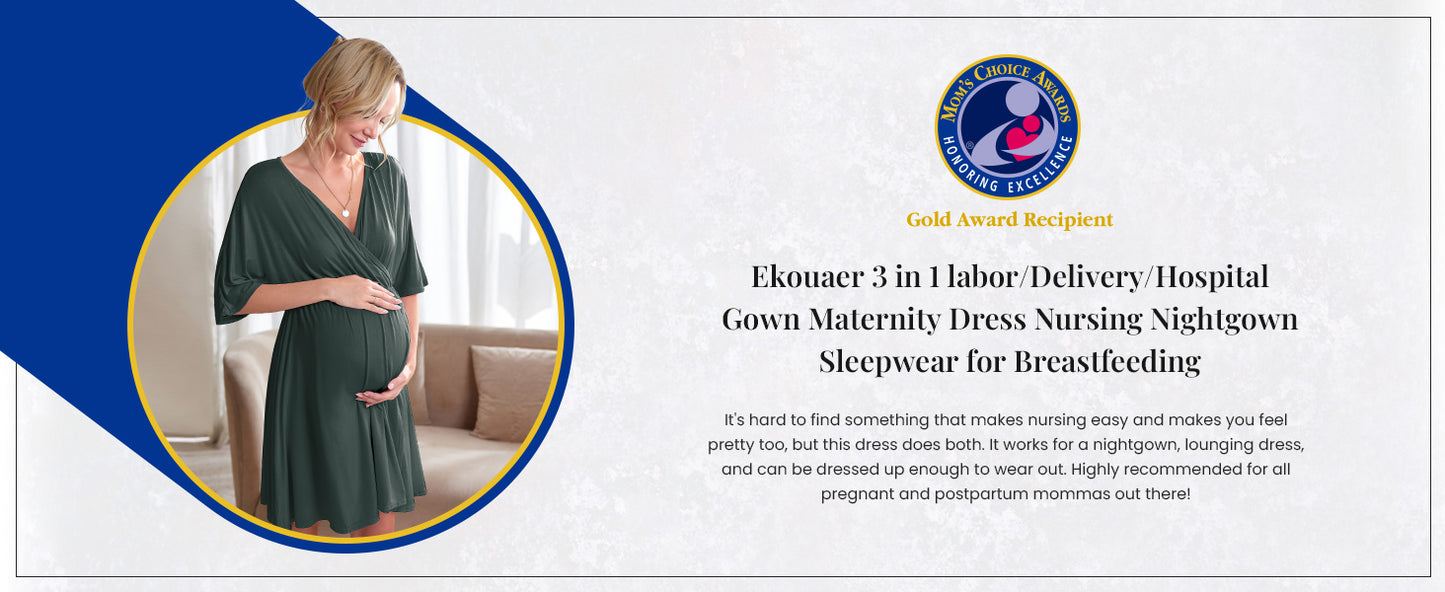 Ekouaer 3 in 1 Labor/Delivery/Hospital Gown Maternity Dress Nursing Nightgown Sleepwear for Breastfeeding