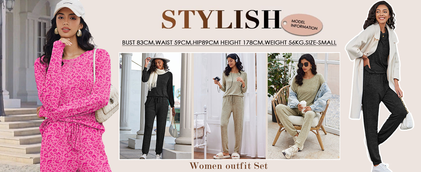 Ekouaer Womens Pajamas Set Long Sleeve Loungewear Soft Lounge Set Joggers with Pockets