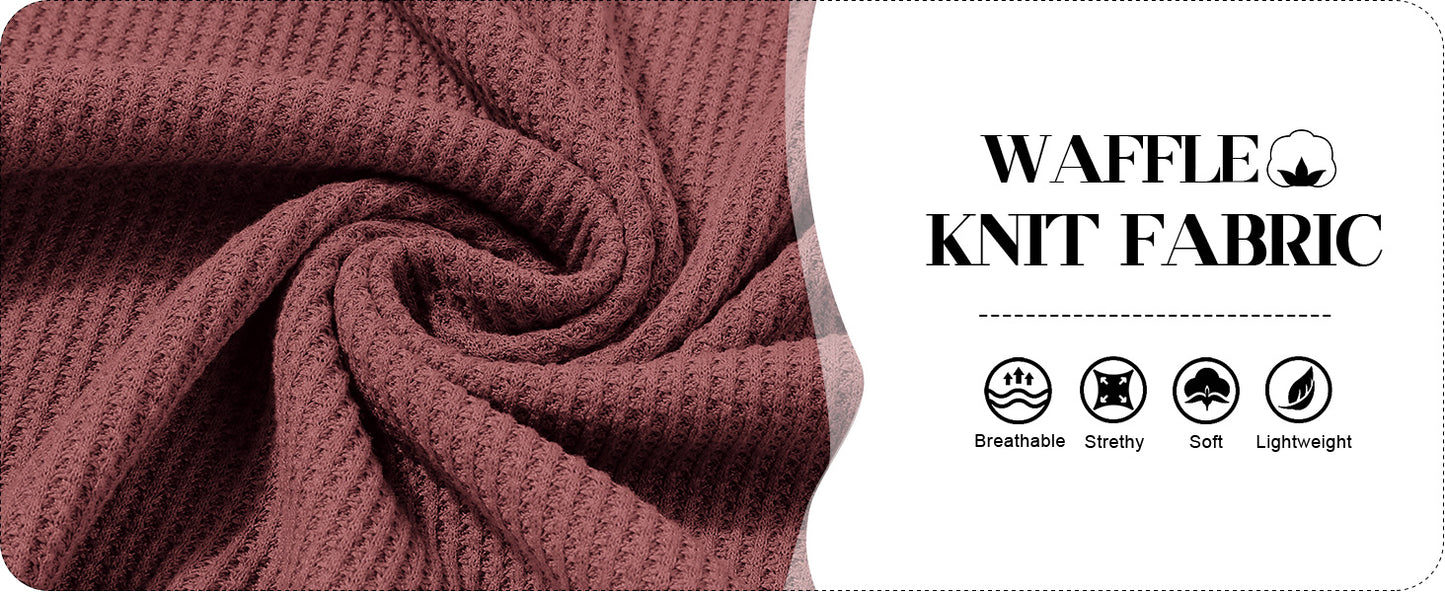 Ekouaer Pajama Set for Women Waffle Knit Lounge Sets Long Sleeve Top and Shorts Sleepwear Matching Loungewear