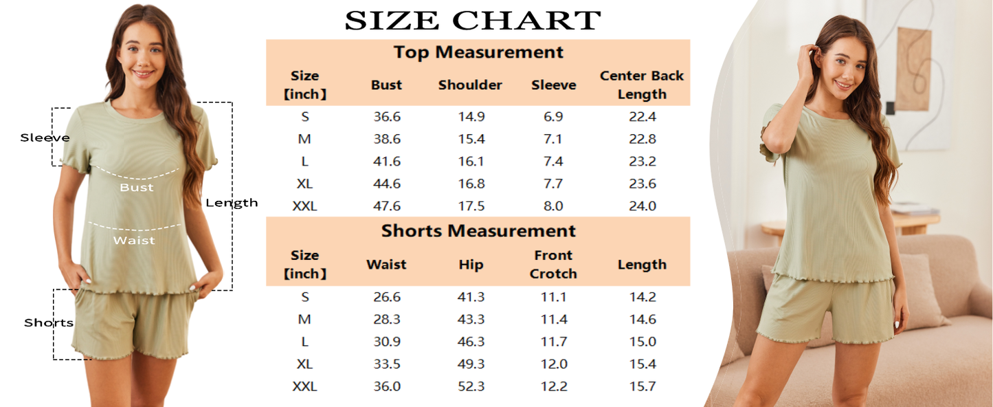 Ekouaer Womens Pajamas 2 Piece Ribbed Knit Pjs Short Sleeve Sleepwear Set Summer Soft Pajamas Set Casual Lounge Sets