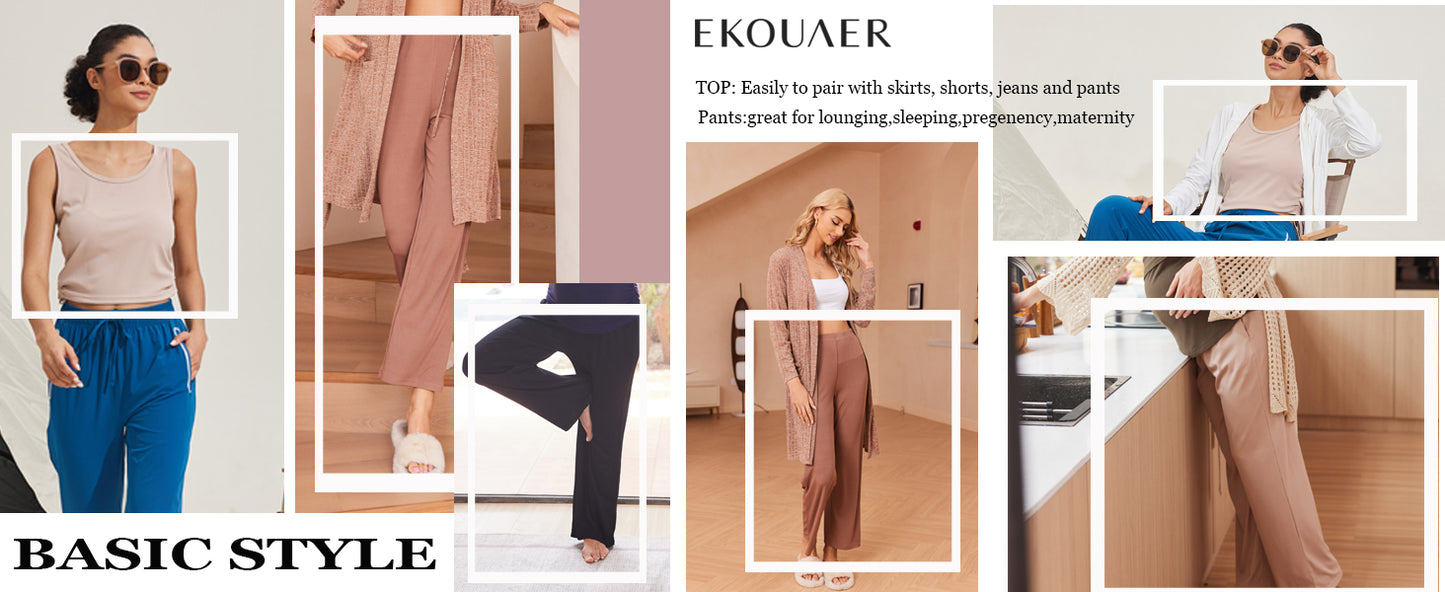 Ekouaer Women's 3 Piece Lounge Set Pajama Long Sleeve Cardigan Sleeveless Top Pants Sweatsuit