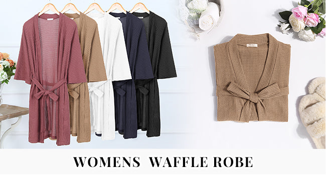 Ekouaer Robes for Women Waffle Knit Bathrobe Soft Lightweight Knee Length Loungewear