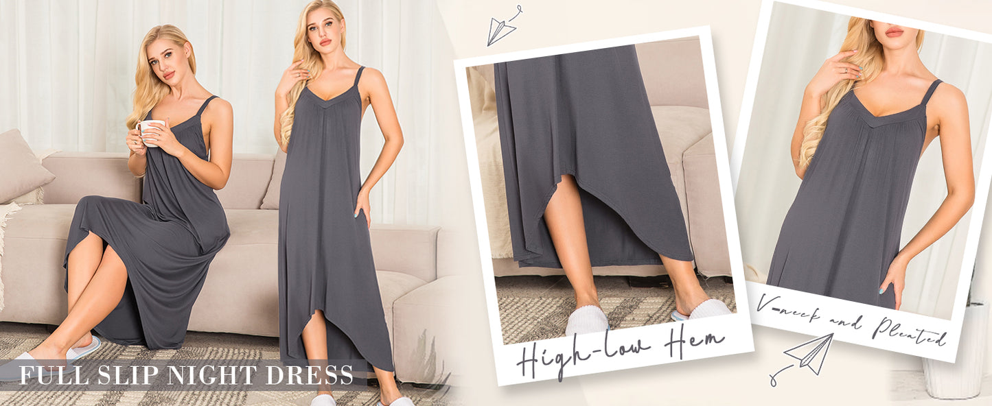 Ekouaer Women's Sleeveless Long Nightgown Full Slip Nightdress Soft Sleepdress V Neck Nightshirt