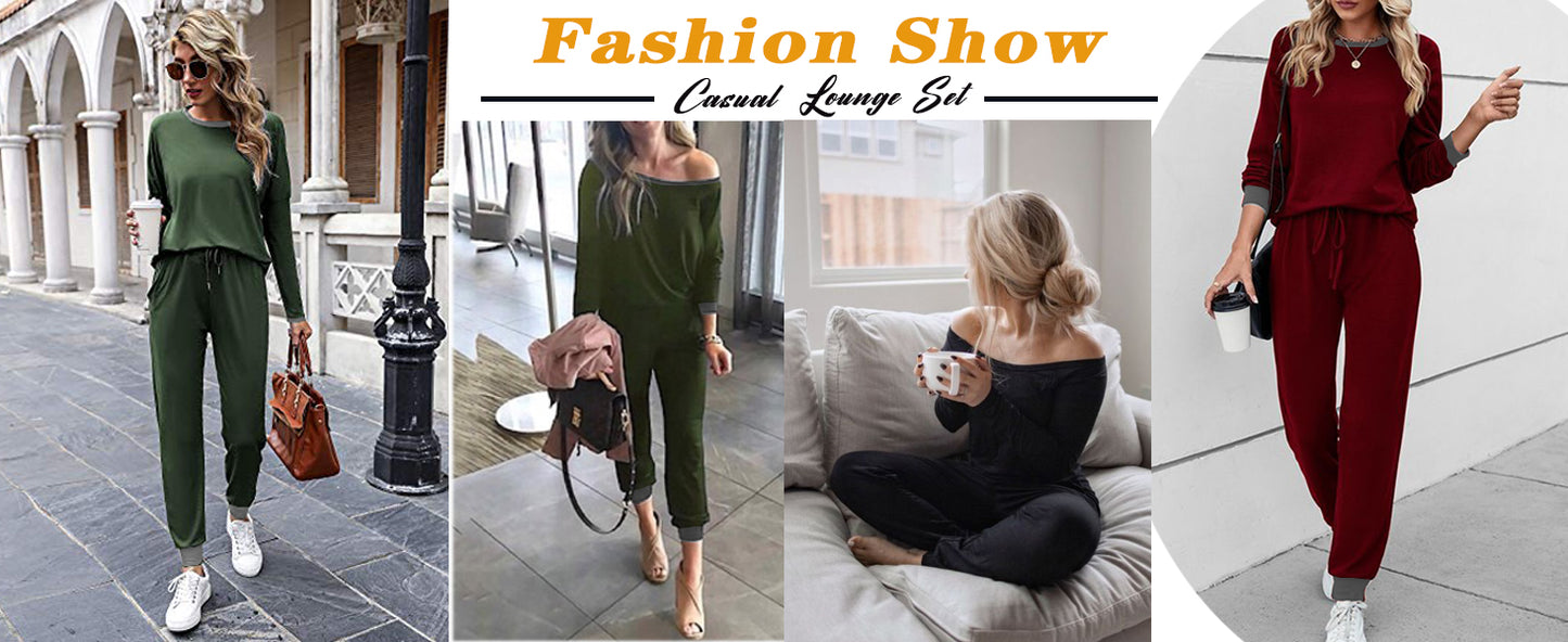 Ekouaer Pajamas For Women Comfy Long Sleeve Jogger Set Lounge Pjs Set With Pockets