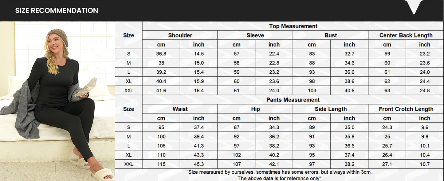 Ekouaer Thermal Underwear for Women Long Johns Sets Base Layer Lightweight 2 Pieces Pajams Set