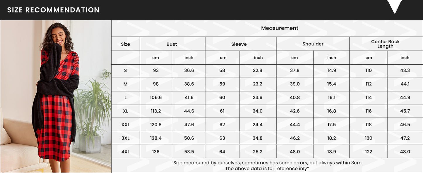 Ekouaer Womens Nightgown V Neck Nightshirts Long Sleeve Sleepwear with Pockets