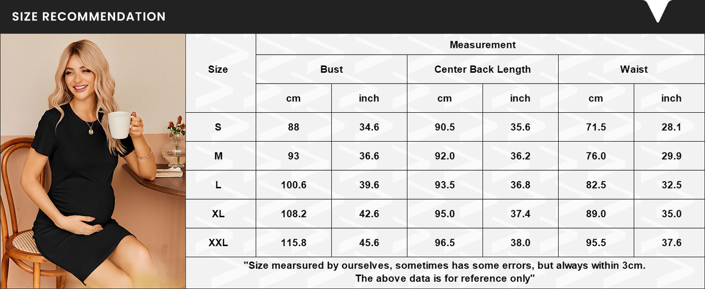 Ekouaer Women's Maternity Dress Ruched Ribbed Bodycon Summer Dresses Casual Pregnancy Dress