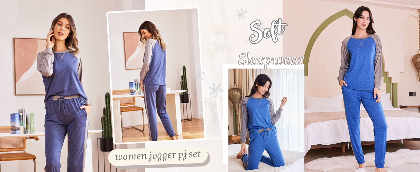 Ekouaer Women's Pajama Set Long Sleeve PJs 2 Piece Lounge Set Pullover Sleepwear Sweatshirt and Long Pants With Pockets