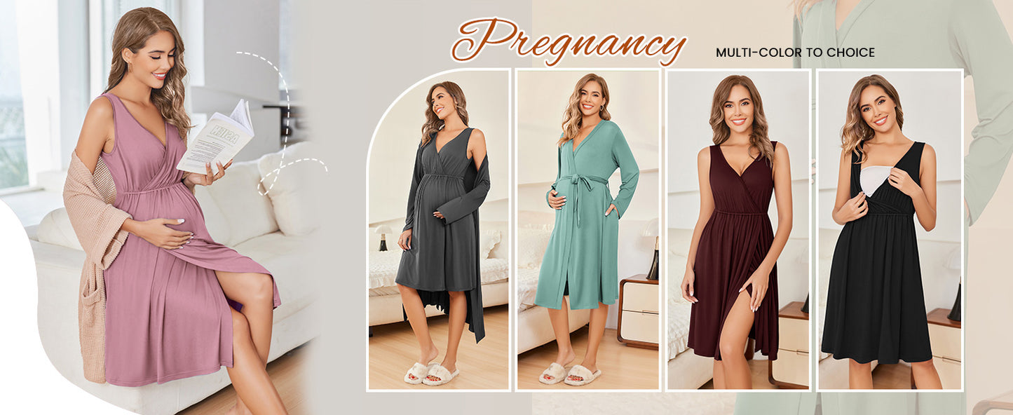 Ekouaer Maternity Nursing Gown and Robe Set Labor Delivery Nursing Nightgowns for Breastfeeding Pregnancy Clothes