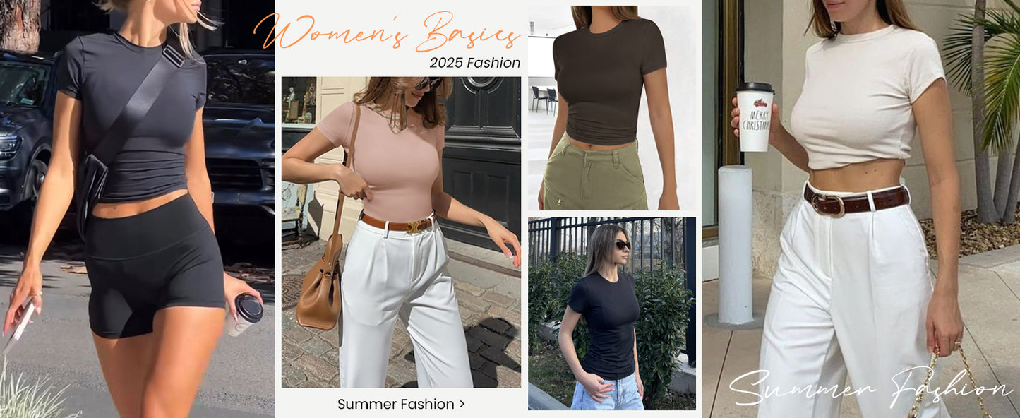 Ekouaer Womens Short Sleeve Shirts 3 Pack Crew Neck Tops Slim Fit Basic Tees Trendy Clothes Base Layer