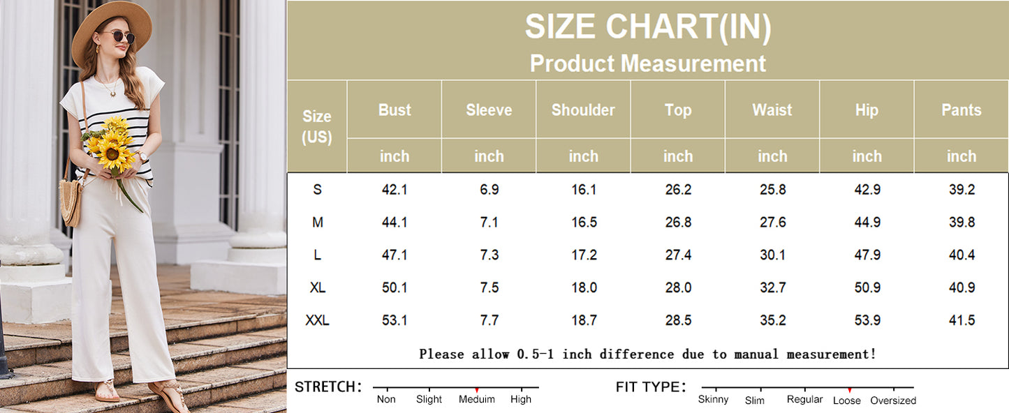 Ekouaer Striped Lounge Set 2 Piece Sweater Matching Outfits Travel Knit Clothing Sets for Women