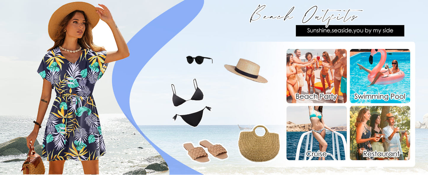 Ekouaer Women's Cover Ups Casual Swimsuit Coverups Flowy Tie Waist Beach Cover Up Dress