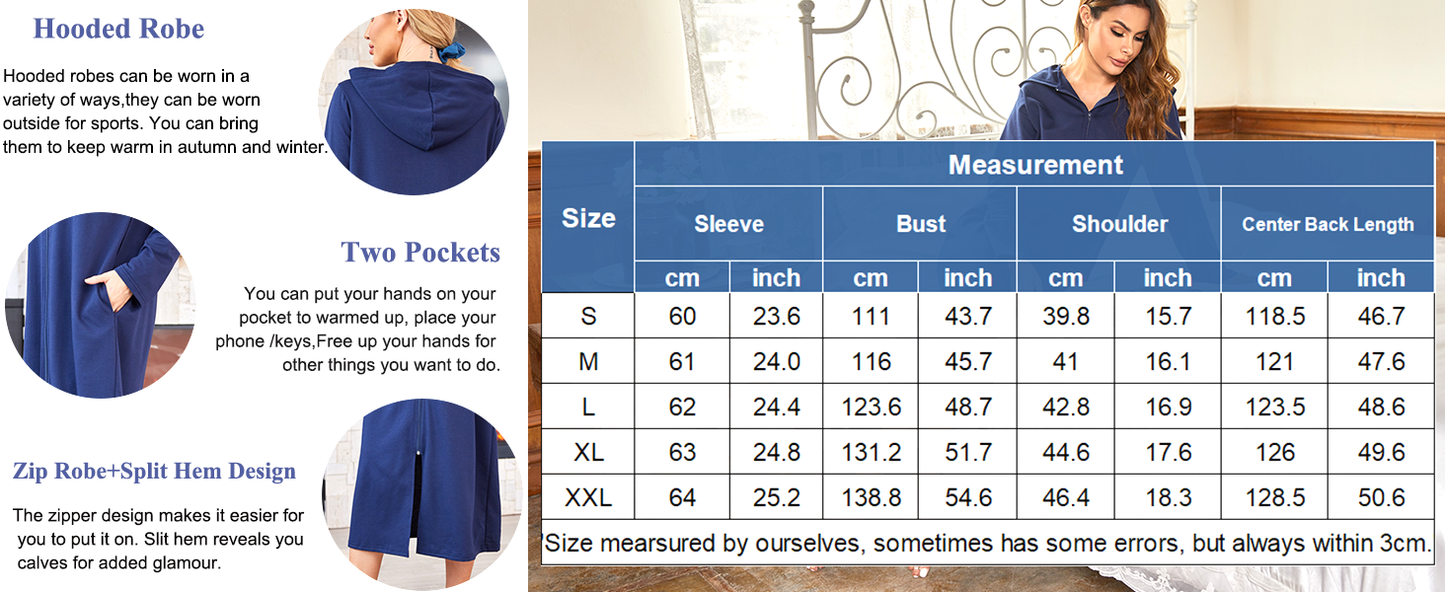 Ekouaer Robe for Women Zipper Robe Loungewear Full Length Sleepwear Pockets Housecoat Casual Straight Robe