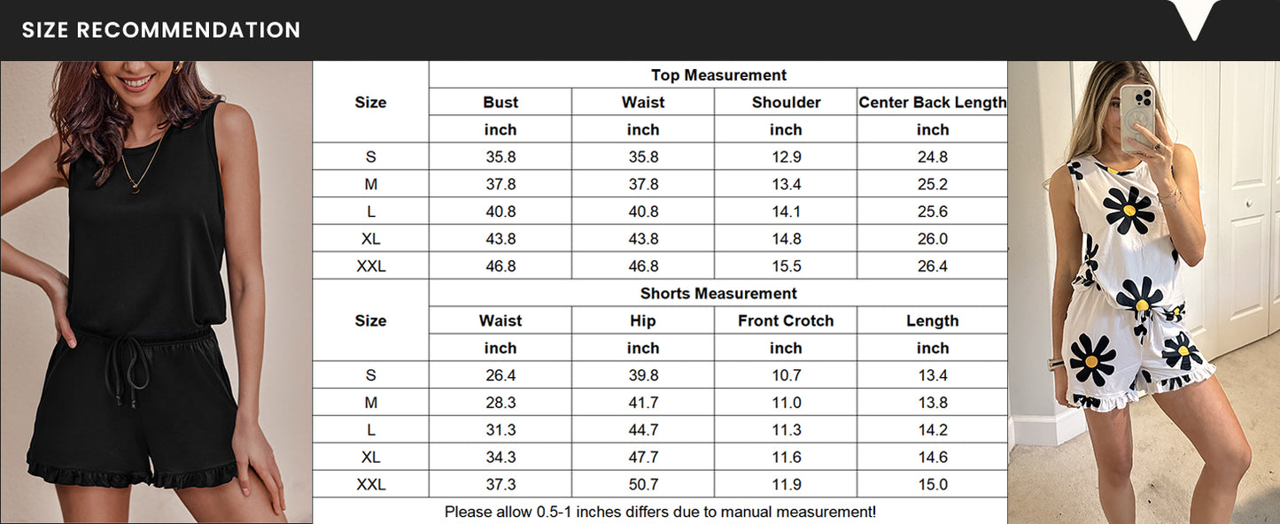 Ekouaer 2 Pack Women's Pajama Set Short Pyjamas for Women Summer Pjs Sets Sleeveless Sleepwear Loungewear