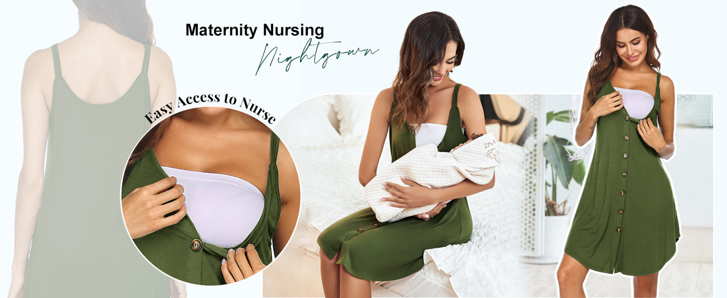Ekouaer Women 3 in 1 Labor and Delivery/Maternity/Nursing Nightgown Button Down Sleeveless Pregnancy Dress for Breastfeeding