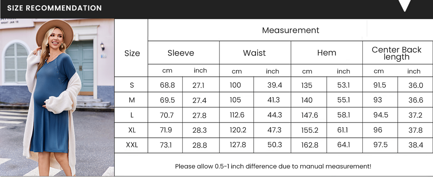 Ekouaer Women Maternity Nightgown Labor Delivery Nursing Gown Hospital Breastfeeding Dress Button Down Long Sleeve Sleepwear