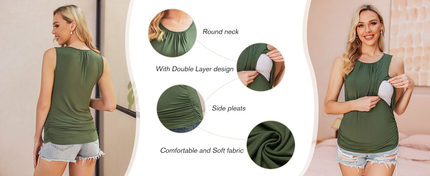 Ekouaer Women's Nursing Tank Tops for Breastfeeding 3 Packs Maternity Shirts Double Layer Pregnancy Clothes