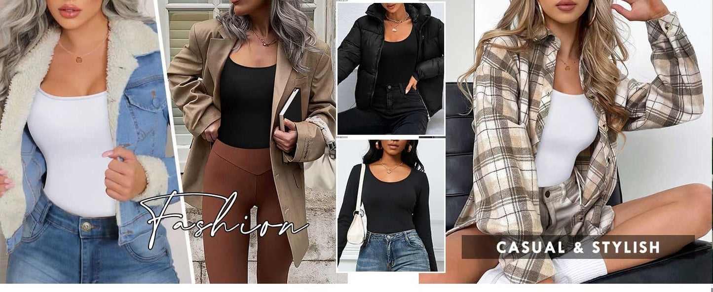 Ekouaer 2 Pack Long Sleeve Shirts for Womens Scoop Neck Tops Slim Fit Undershirts Basic Thermal Tee Shirt