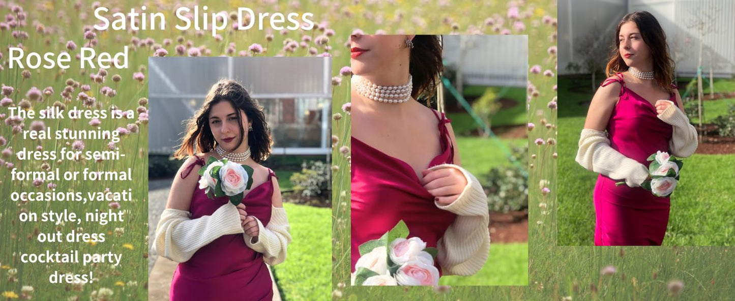 Ekouaer Women's Nightgown Satin Slip Dress Lingerie Sleepwear Long Slip Silk Midi Dress Spaghetti Strap