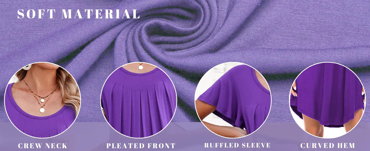 Ekouaer Womens Nightgown Soft Sleepwear Pleated Sleepshirt Sleep Dress Short Sleeve Nightdress