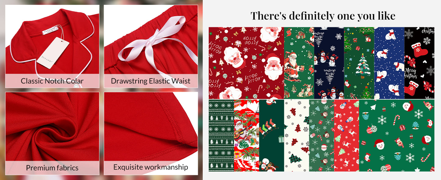 Ekouaer Christmas Family Matching Pajamas Long Sleeve Button Down Pj Set Festival Party Sleepwear Christmas Red XL