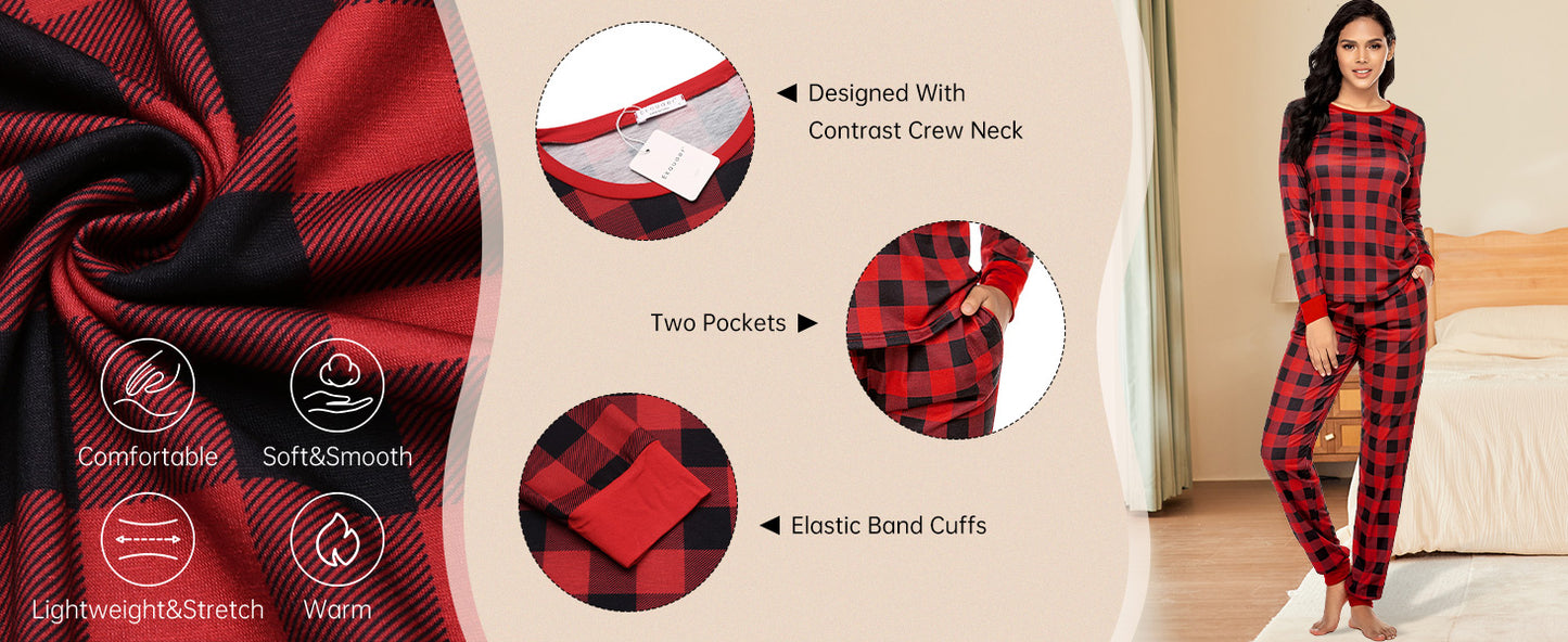 Ekouaer Womens Pajamas Sets Long Sleeve Tops with Jogger Pants Soft Pjs Lounge Set Outfits with Pockets