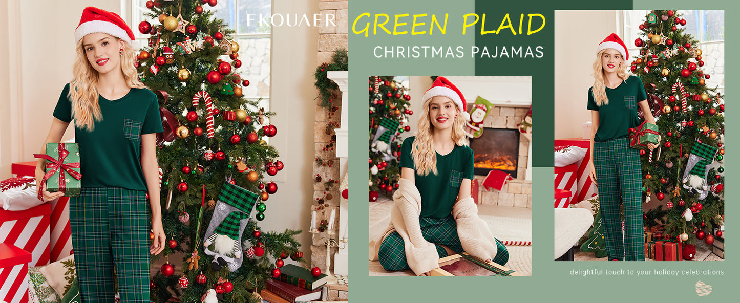 Ekouaer Pajama Sets for Women 2 Piece Short Sleeve Pj Sets With Long Printed Pants Sleepwear Casual Lounge Sets