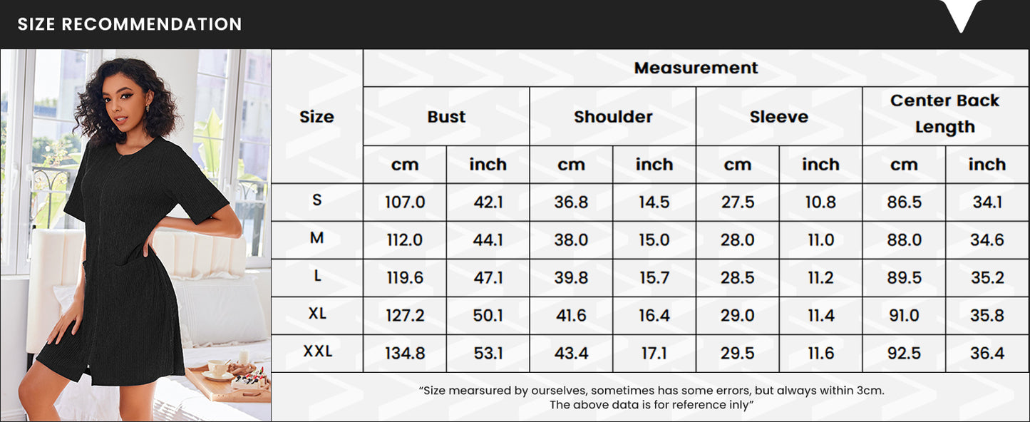 Ekouaer Women Zipper Robes Knit Short Bathrobe Lightweight House Coat with Pockets Soft Nightgown